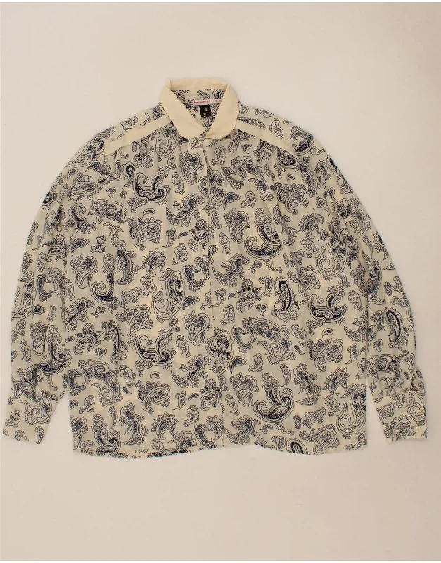VINTAGE Womens Shirt Blouse UK 20 2XL Navy Blue Paisley Business Casual Blouse