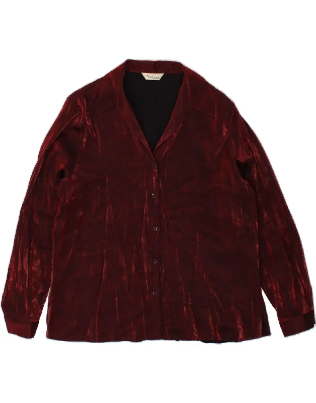 VINTAGE Womens Shirt Blouse UK 22 3XL Burgundy Polyester Sheer Mesh Blouse