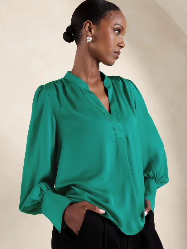 Volume-Sleeve Blouse Soft Pastel Blouse