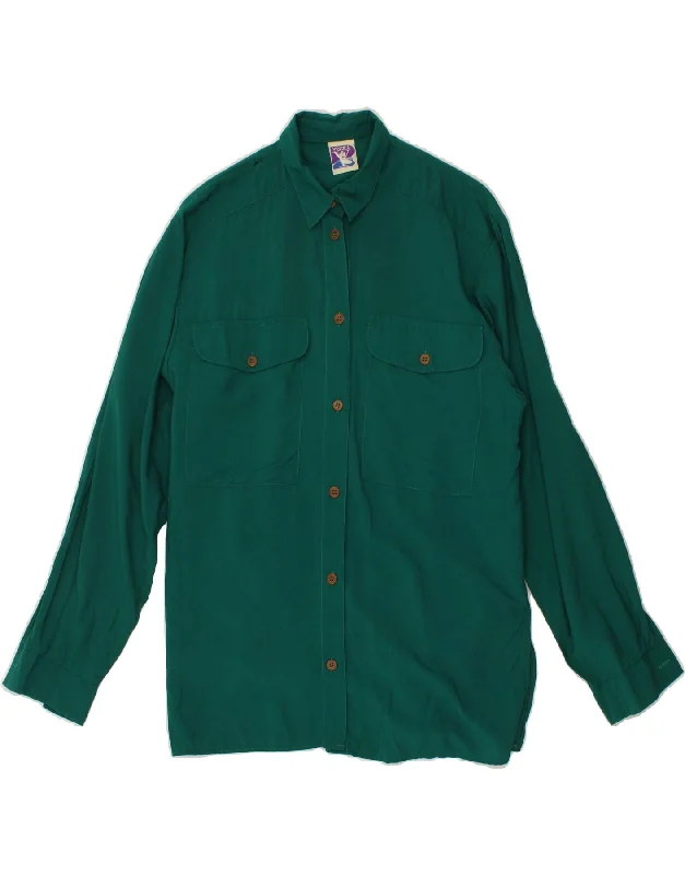 YESSICA Womens Shirt Blouse UK 16 Large Green Viscose Mandarin Collar Blouse