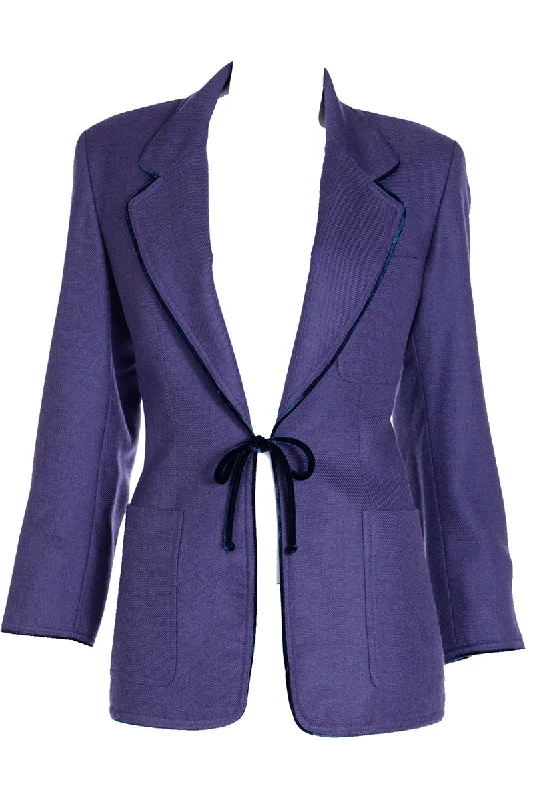 1990s Isaac Mizrahi Vintage Purple Tie Jacket with Velvet Piping Knit Fabric Woven Fabric Fleece Fabric 1990s Isaac Mizrahi Vintage Purple Tie Jacket with Velvet Piping Knit Fabric Woven Fabric Fleece Fabric