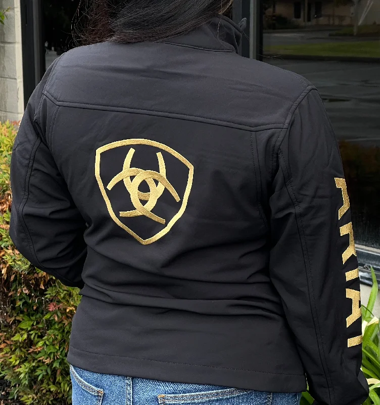 Ariat Women Black/Gold Soft-shell Jacket (NEW) Front Pockets Side Pockets Patch Pockets Ariat Women Black/Gold Soft-shell Jacket (NEW) Front Pockets Side Pockets Patch Pockets