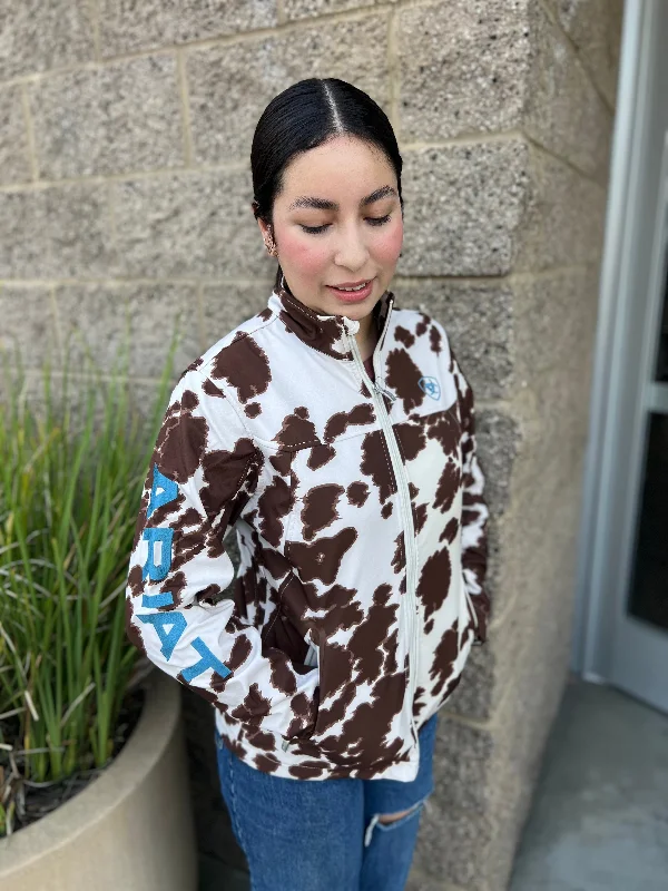 Ariat Women Cow Print Soft-Shell Jacket (Beige/Khaki) Jacket Blazer Coat