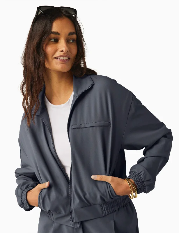 Status Pocket Sleeve Cropped Jacket - Night Shadow Belted Jacket Elasticated Jacket Padded Jacket Status Pocket Sleeve Cropped Jacket - Night Shadow Belted Jacket Elasticated Jacket Padded Jacket