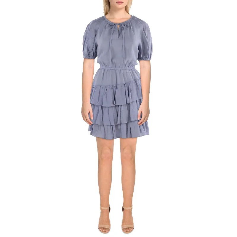 Womens Tie Neck Metallic Mini Dress Elegant Vintage Mini Dress