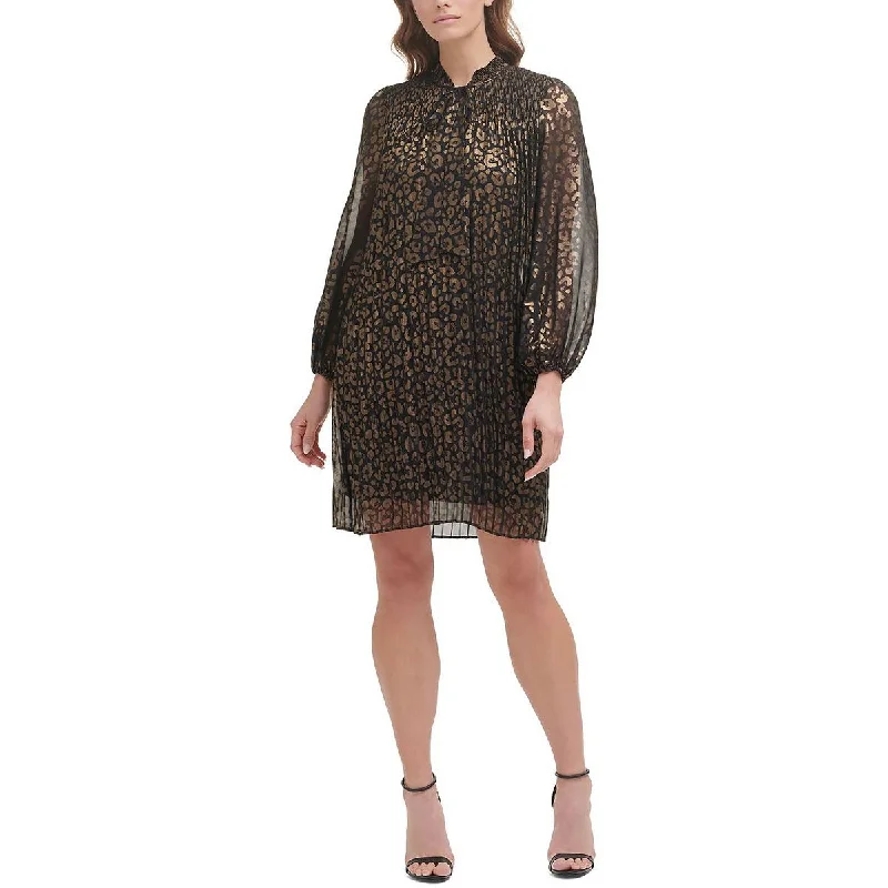 Petites Womens Animal Print Mini Mini Dress Chic Bohemian Mini Dress