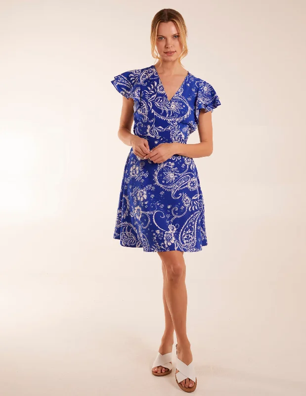 Frill Sleeve Wrap Belted Mini Dress Stylish Short Sleeve Mini Dress
