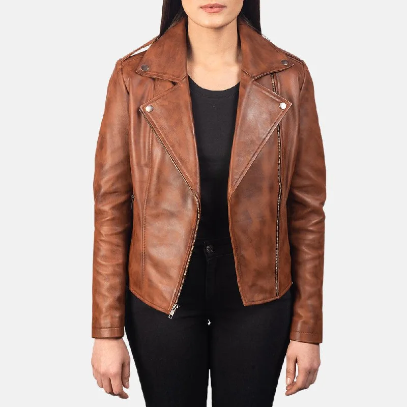 Womens Brown Waxed Leather Jacket Collared Jacket Crew Neck Jacket Turtle Neck Jacket Womens Brown Waxed Leather Jacket Collared Jacket Crew Neck Jacket Turtle Neck Jacket