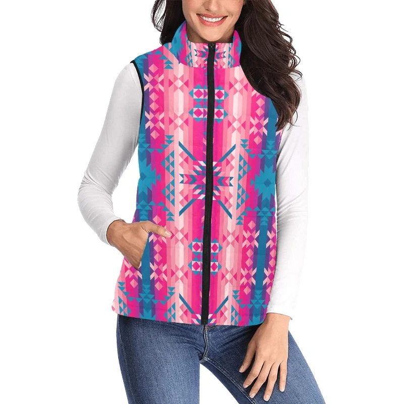 Desert Geo Blue Women's Padded Vest Jacket Fleece Jacket Down Jacket Feather Jacket