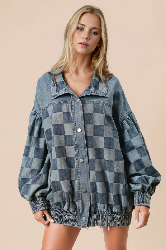 Double Take Checkered Button Up Denim Jacket Hooded Jacket Caped Jacket Shawl Collar Jacket Double Take Checkered Button Up Denim Jacket Hooded Jacket Caped Jacket Shawl Collar Jacket