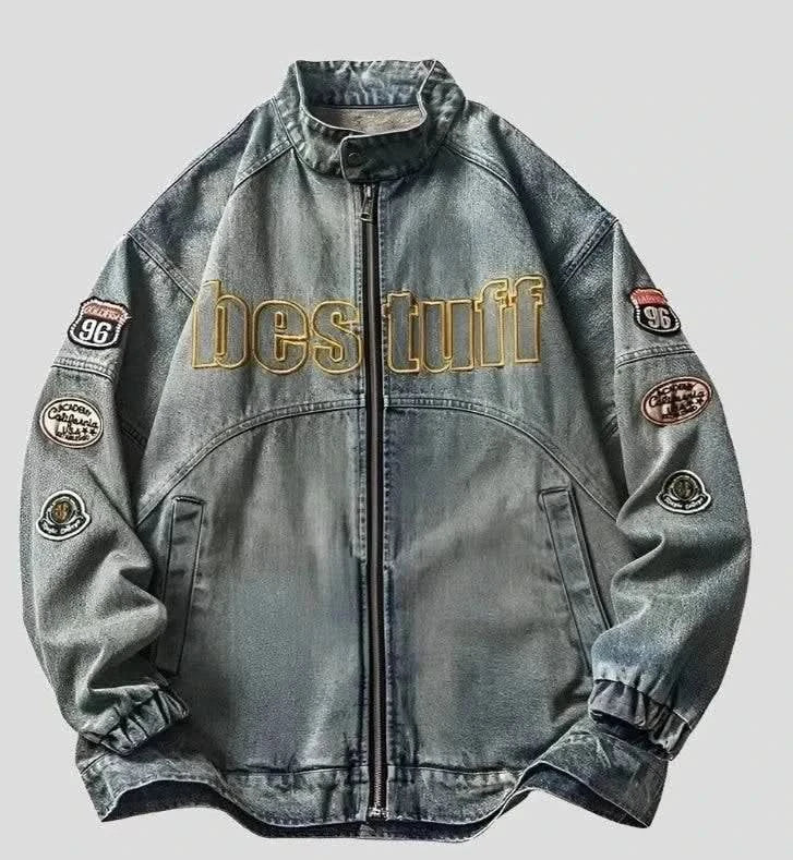 Embroidery, Baseball Varsity Denim Jacket Chenille Jacket Brocade Jacket Lace Jacket