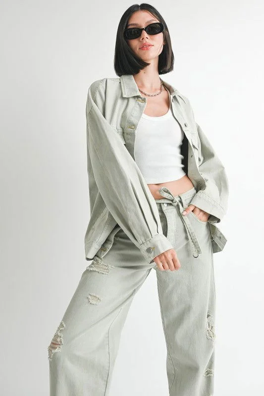 Emory Park Oversized Denim Jacket Faux Fur Jacket Real Fur Jacket Shearling Jacket