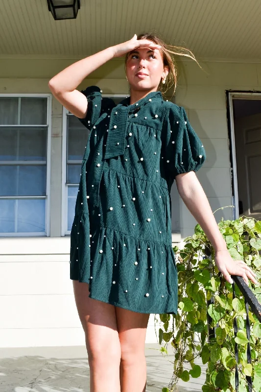 Corduroy Tie Neck Mini Dress Chic Bohemian Mini Dress