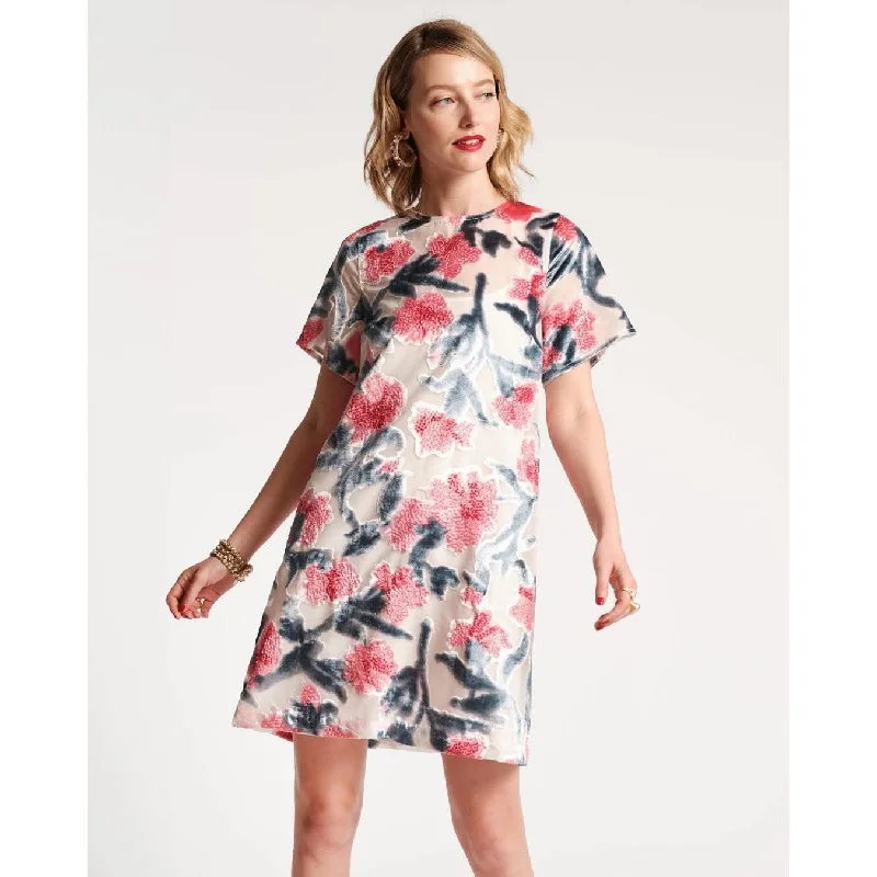 Frances Valentine Altman Mini Dress Velvet Lotus Print Pink Multi Elegant Lace-Up Mini Dress