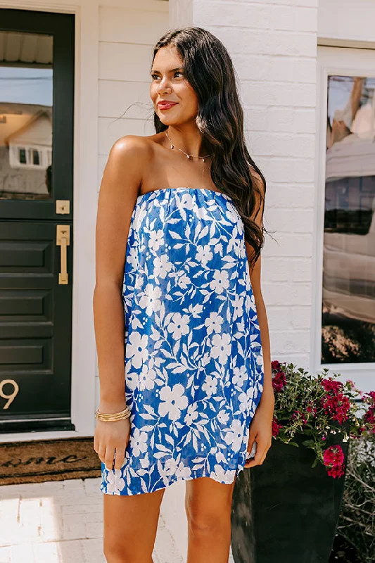 From Malibu Floral Mini Dress in Royal Blue Comfortable Wrap Mini Dress