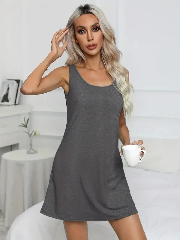 Full Size Scoop Neck Wide Strap Mini Dress Modern Satin Mini Dress