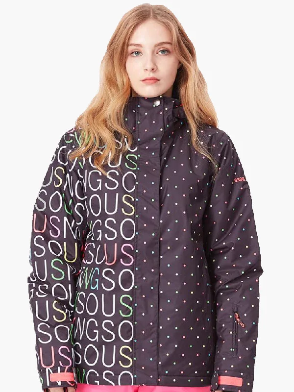 Women's Black High Waterproof Windproof Ski Snowboard Jacket Zippered Front Buttoned Front Snap Front Women's Black High Waterproof Windproof Ski Snowboard Jacket Zippered Front Buttoned Front Snap Front