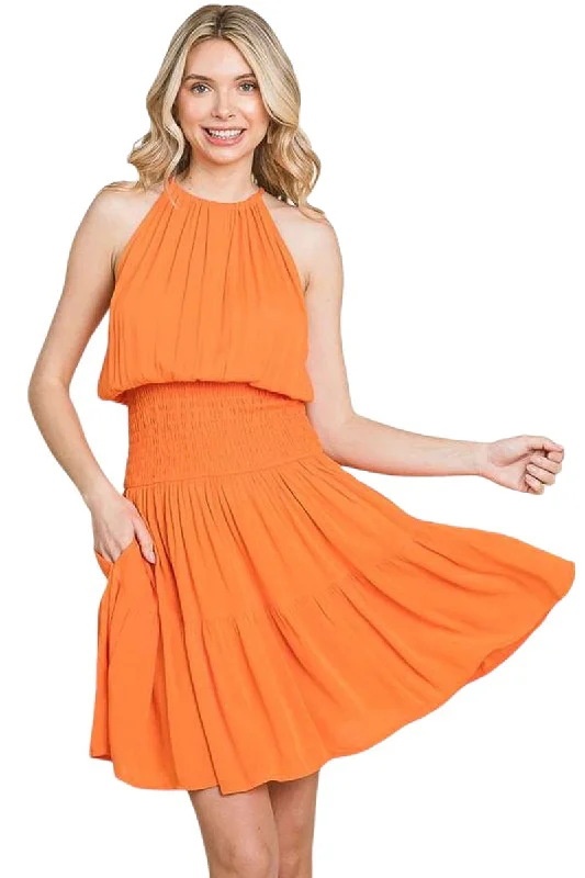 Halter Neck Tiered Mini Dress Casual Button-Up Mini Dress