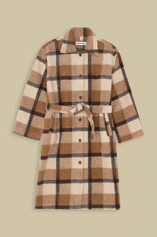 Isolde Jacket Beige Check Hooded Jacket Caped Jacket Shawl Collar Jacket