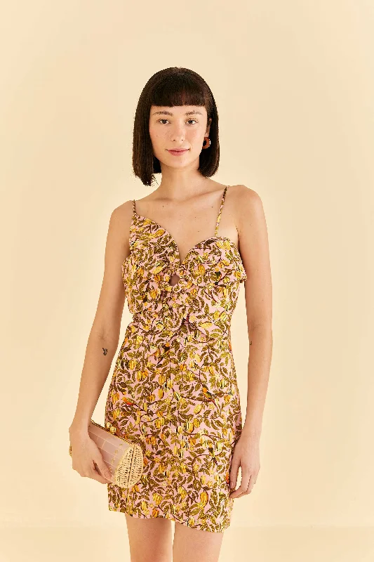 Light Pink Star Fruit Flower Mini Dress Trendy Tie-Dye Mini Dress