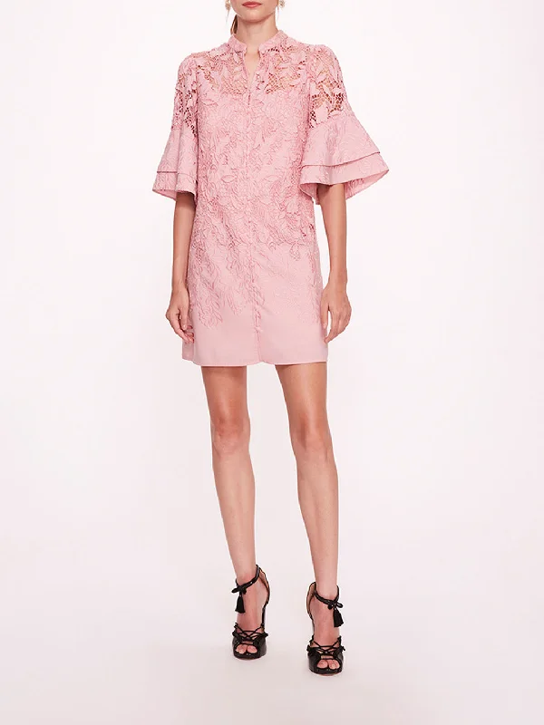 Marchesa Notte Layered Flared Short-Sleeve Fitted Mini Dress Cozy Long Sleeve Mini Dress