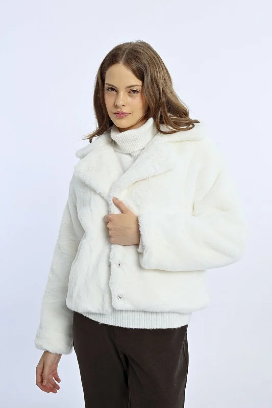 MBN Cropped Fur Jacket - White Belted Jacket Elasticated Jacket Padded Jacket