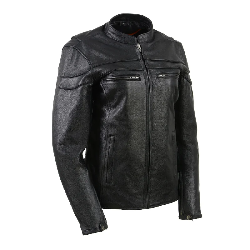 Milwaukee Leather SH8011 Women's Black Leather Sporty Scooter Crossover Biker Jacket Toggled Jacket Drawstring Jacket Belted Jacket Milwaukee Leather SH8011 Women's Black Leather Sporty Scooter Crossover Biker Jacket Toggled Jacket Drawstring Jacket Belted Jacket