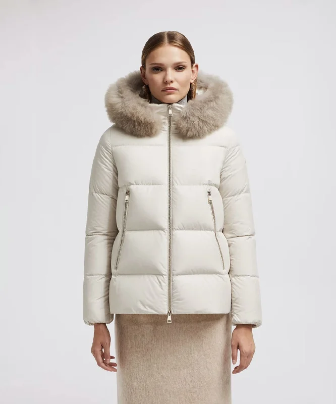 Women's Laichefur Short Down Jacket A-Line Jacket Boat Neck Shawl Collar