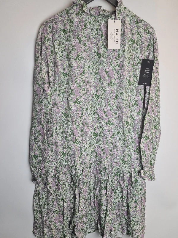 NA-KD Women's Frill Detail Floral Mini Dress UK Size 12 Comfortable Smocked Mini Dress