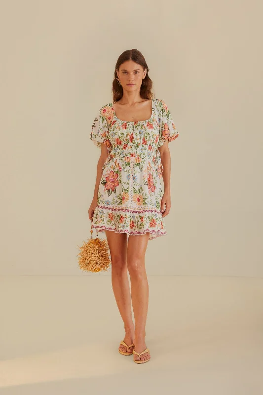 Off-White Bloom Garden Euroflax™Premium Linen Mini Dress Comfortable Shift Mini Dress
