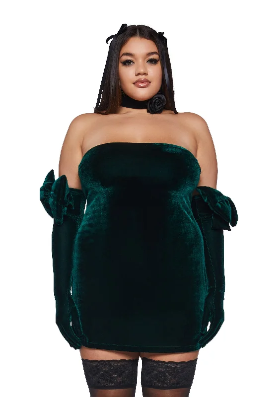 Plus Pretty Perfection Mini Dress Set - Green Elegant Mini Dress with Ruffles