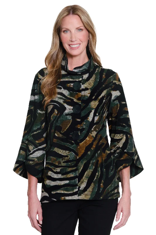 Print Bell Sleeve Jacket - Petite - Multi Fleece Jacket Down Jacket Feather Jacket