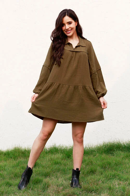 Ruffle Hem Balloon Sleeve Mini Dress Cozy Long Sleeve Mini Dress
