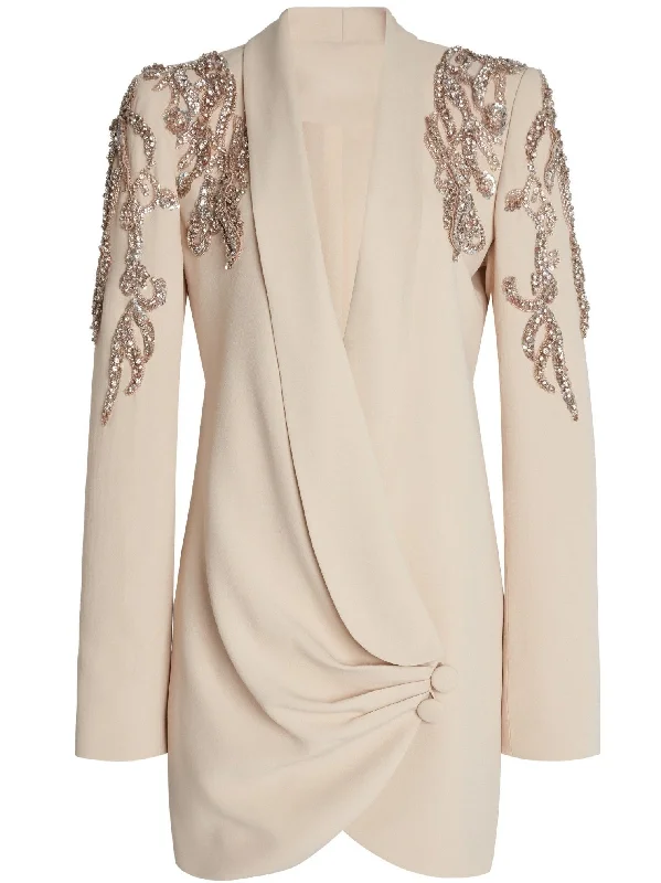 Sequin-Embellished Draped Cady Blazer Mini Dress Casual Mini Dress with Pockets