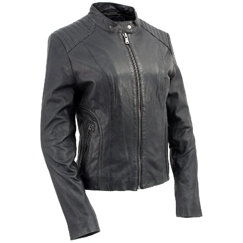 SFL2814 BLACK Women's Leather Motorcycle Style Fashion Jacket Welt Pockets Slit Pockets Flap Pockets SFL2814 BLACK Women's Leather Motorcycle Style Fashion Jacket Welt Pockets Slit Pockets Flap Pockets