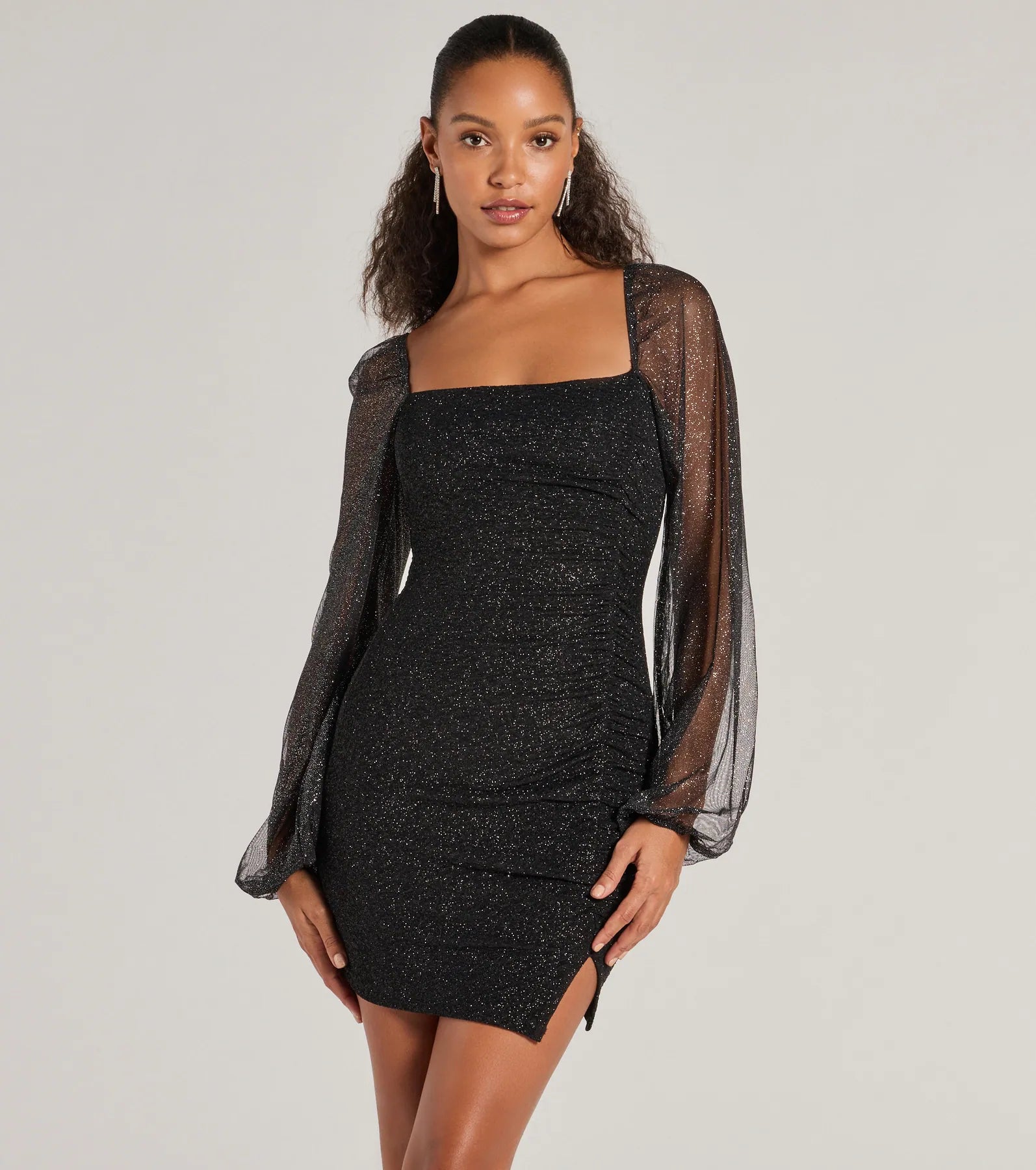 Shimmer Season Long Sleeve Glitter Mini Dress Fashionable Lace Mini Dress