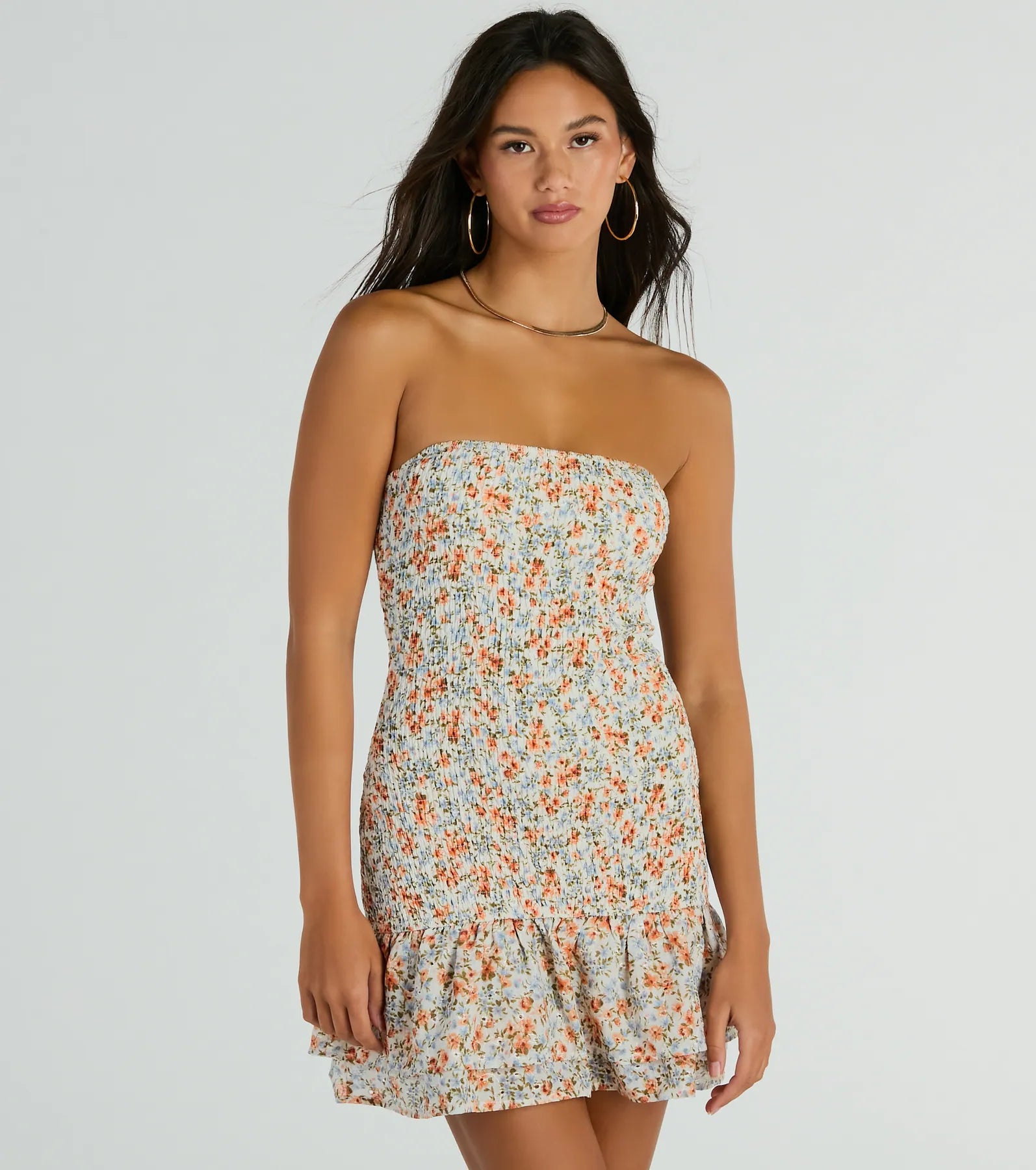 Speechless Strapless Floral Ruffle Mini Dress Elegant Velvet Mini Dress