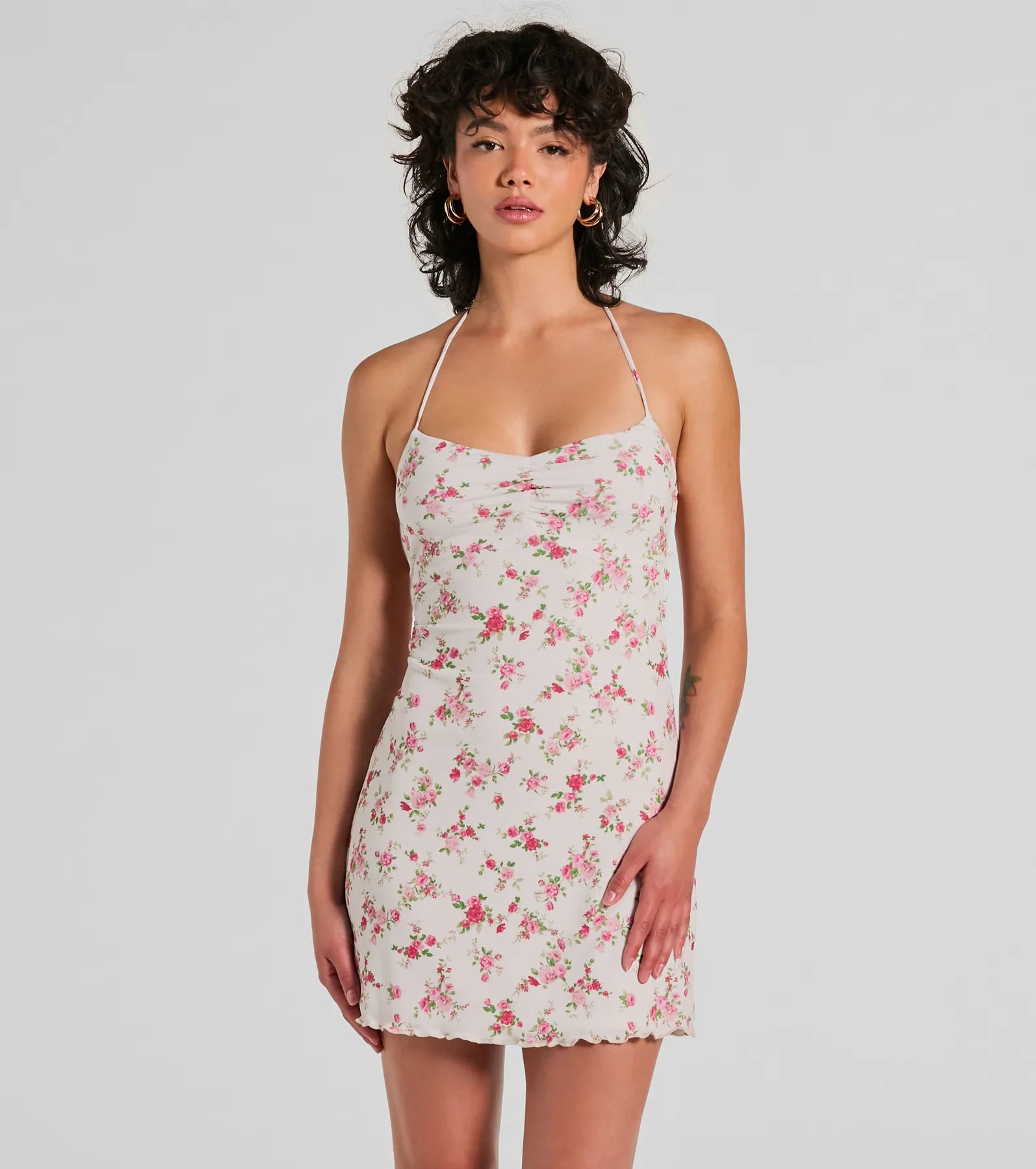 Summer Loving Halter Strappy Floral Mini Dress Stylish Puff Sleeve Mini Dress