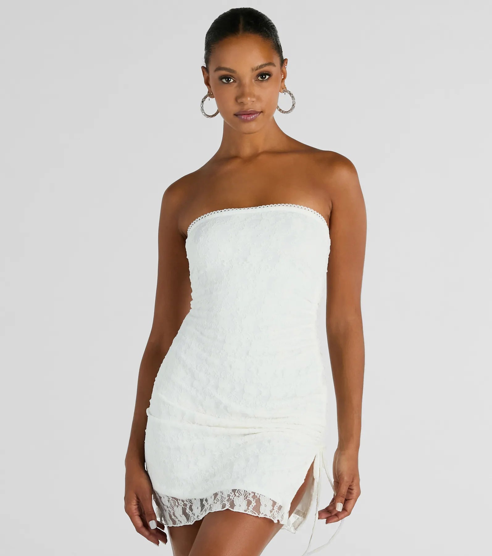 Swoon Over You Strapless Lace Mini Dress Elegant Lace Mini Dress