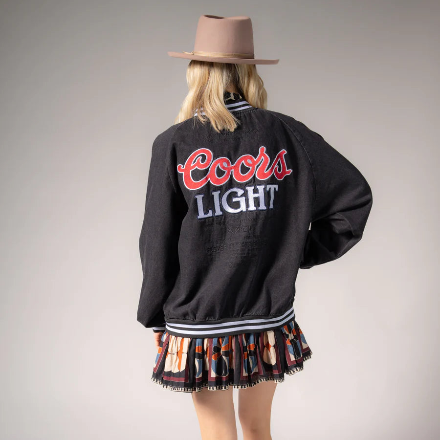 The Laundry Room Black Denim Coors Light Stadium Jacket Fleece Fabric Down Fabric Feather Fabric The Laundry Room Black Denim Coors Light Stadium Jacket Fleece Fabric Down Fabric Feather Fabric