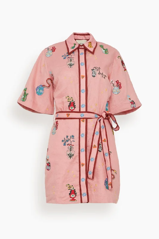 Timmy Embroidered Mini Dress in Pink Classic Floral Mini Dress