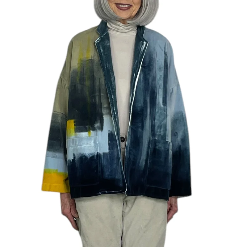 VANESSA PAINTED VELOUR JACKET Notch Collar Jacket Peter Pan Collar Jacket Cowl Neck Jacket VANESSA PAINTED VELOUR JACKET Notch Collar Jacket Peter Pan Collar Jacket Cowl Neck Jacket