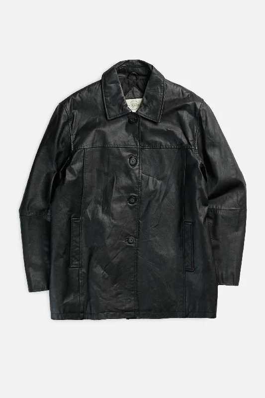 Vintage Leather Jacket - Women's XL Tailored Jacket Straight Jacket A-Line Jacket