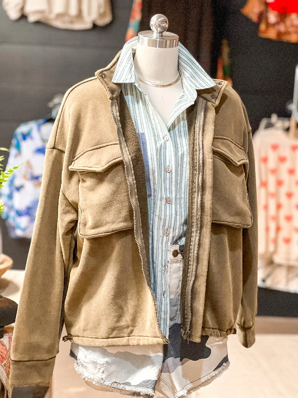 WASHED ZIP UP JACKET, OLIVE Satin Jacket Silk Jacket Chiffon Jacket