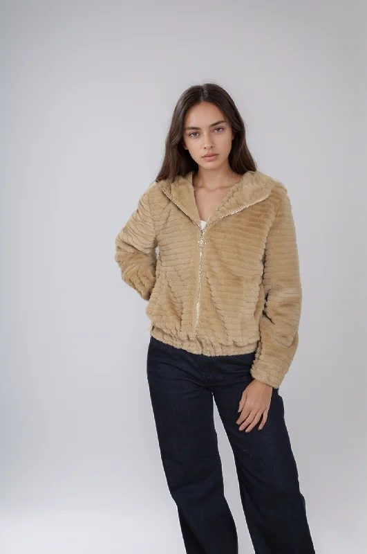 Women Fur Short Jacket (Café) Fleece Jacket Down Jacket Parka