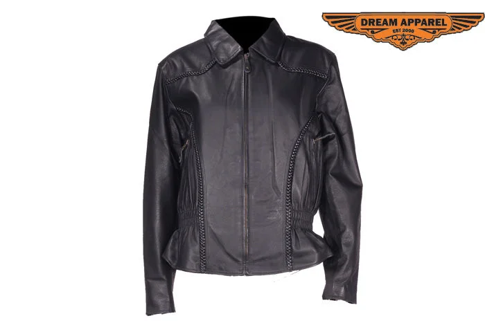 Women Naked Cowhide Jacket Ribbed Jacket Pleated Jacket Ruffled Jacket