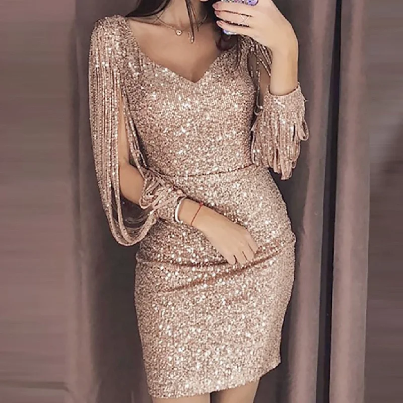 Women Sexy V Ncek Solid Sequined Glitter Stitching Shining Mini Dress Elegant Velvet Mini Dress Women Sexy V Ncek Solid Sequined Glitter Stitching Shining Mini Dress Elegant Velvet Mini Dress