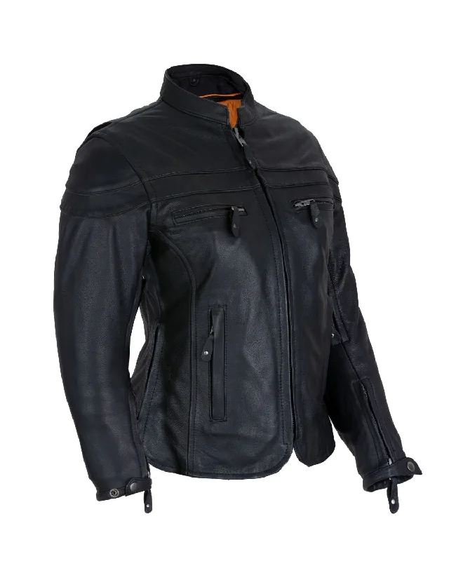 Women's Black Leather Jacket with Gun Pockets Hoodie Zip-Up Jacket Button-Up Jacket