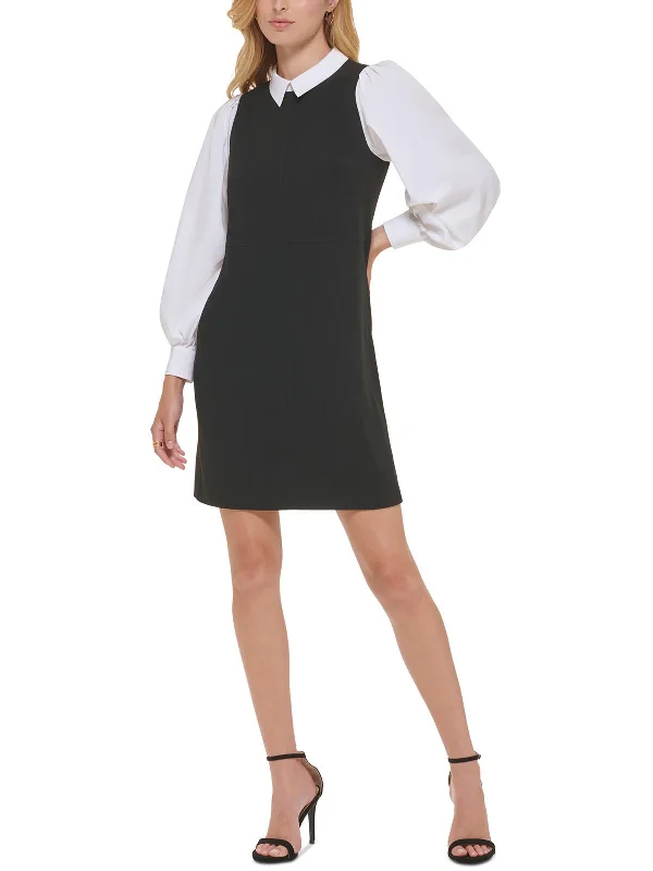 Womens Crepe Layered Mini Dress Classic Casual Mini Dress
