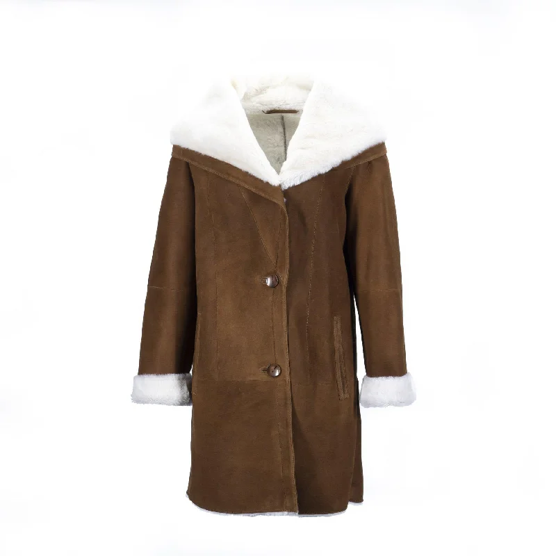 Judy - Women's Shearling Jacket Snapped Jacket Toggled Jacket Drawstring Jacket